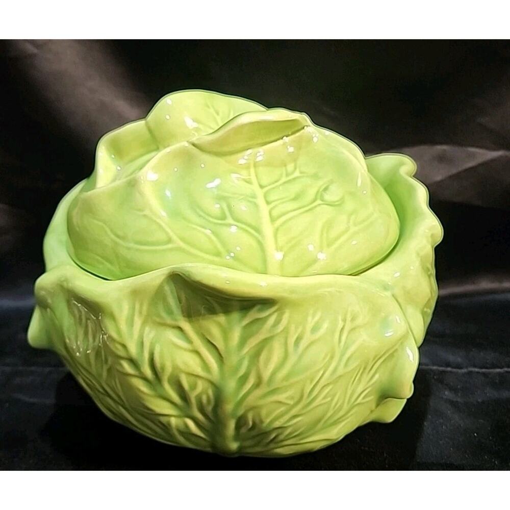 Vtg 1960's Holland Mold Green Lettuce/Cabbage-Shaped Covered Bowl/Tureen W/Lid